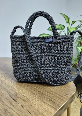 Antrasit  kağıt ip
Örgü Çanta .Astarlı cepli çıtçıtlı. - Görsel 2