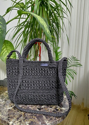 Antrasit  kağıt ip
Örgü Çanta .Astarlı cepli çıtçıtlı. - Görsel 4
