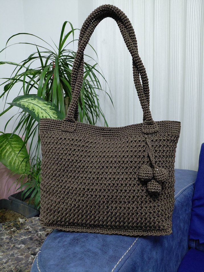 MAKROME iple örülmüş Kadın Çanta.
astarlı cepli çıtçıtlı. - Görsel 2