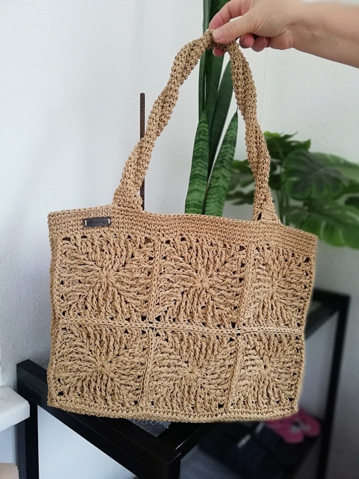 KAĞIT İP  ÖZENLE ÖRÜLMÜŞ KADIN ÇANTA. - Görsel 3