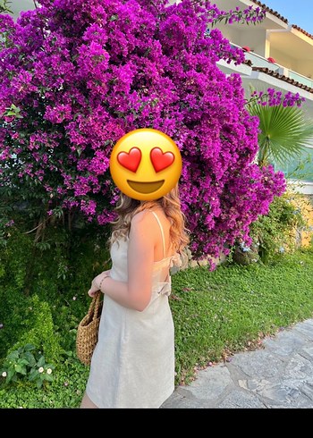 Bej Keten Askılı Midi Mini Elbise - Görsel 5