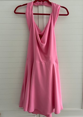 Pembe Sırt Detaylı Mini Elbise - Görsel 6