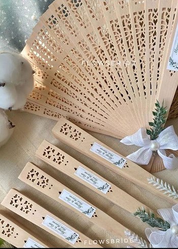 Bej Dantel Detaylı Bohem Nikah Yelpazesi 50 Adet