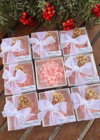 Pastel Mor Çiçek Kokulu Mum Hediyesi 50 Adet