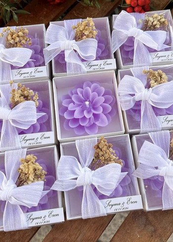 Pastel Mor Çiçek Kokulu Mum Hediyesi 50 Adet