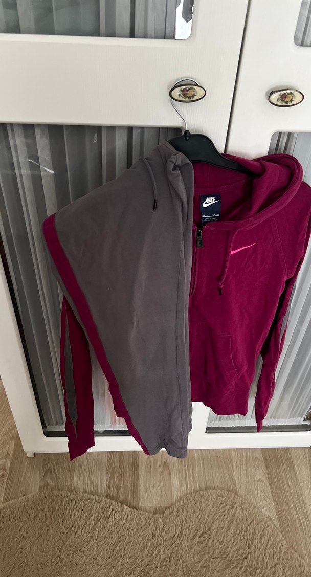 Bordo Nike Kapüşonlu Fermuarlı Sweatshirt eşofman takımı - Görsel 5