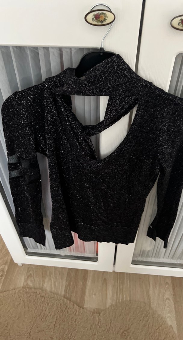 Siyah Örgü Halter Yaka Mini Kazak - Görsel 4