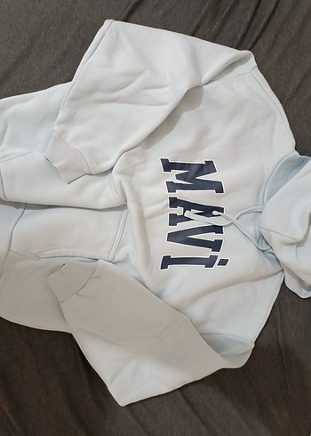 Mavi Kapüşonlu Rahat Sweatshirt - Görsel 5