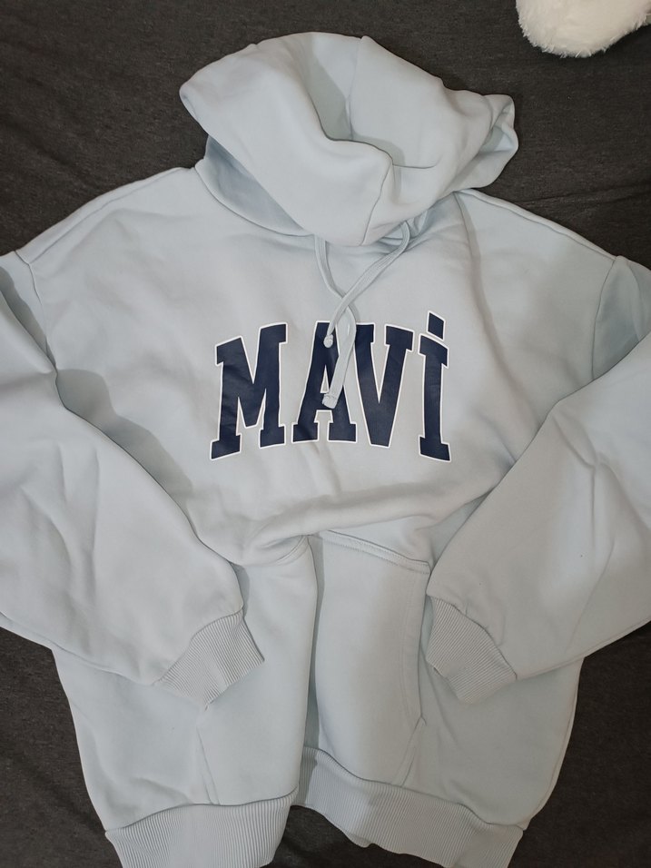 Mavi Kapüşonlu Rahat Sweatshirt - Görsel 2