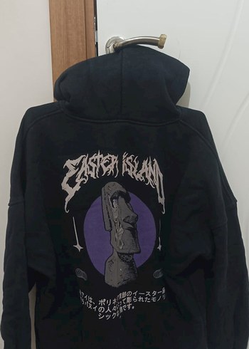 Kapüşonlu Siyah Baskılı Sweatshirt  - Görsel 3