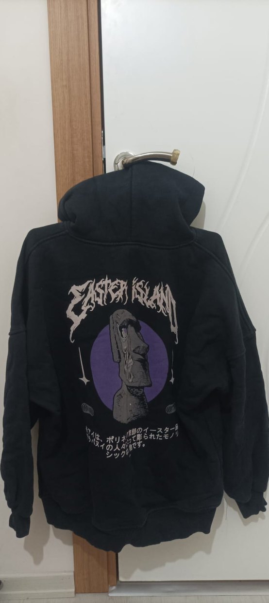 Kapüşonlu Siyah Baskılı Sweatshirt  - Görsel 3