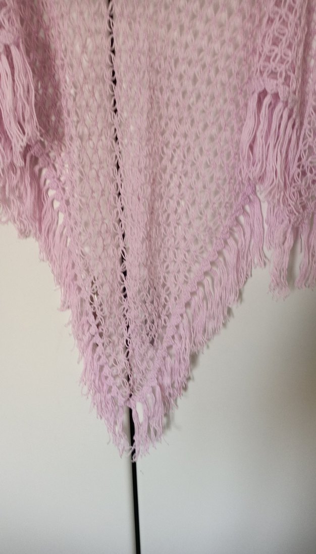 Pembe Örgü Bohem Kadın Şal - Görsel 2