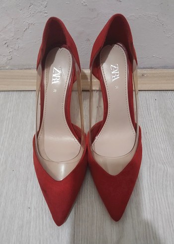 Zara Kırmızı Süet Stiletto Topuklu Kadın Ayakkabı