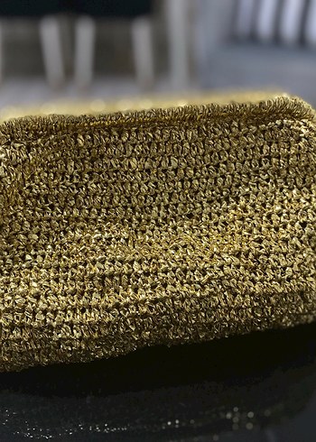 Beden altın Renk Örgü Altın Kadın Clutch Çanta