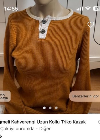 Kahverengi Düğmeli Uzun Kollu Triko Kazak