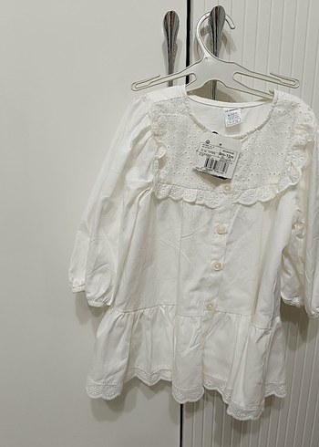 Kız Çocuk Beyaz Nakışlı Pamuklu elbise - Görsel 2