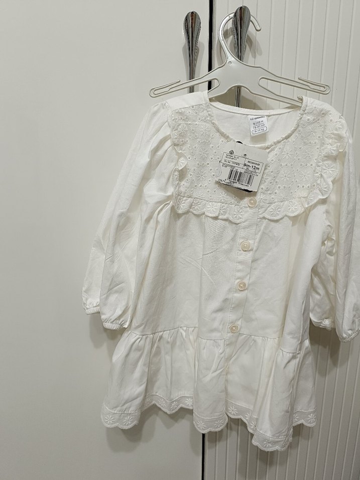 Kız Çocuk Beyaz Nakışlı Pamuklu elbise - Görsel 2