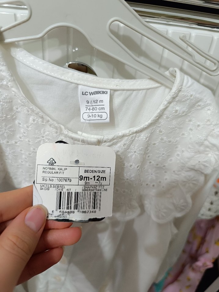 Kız Çocuk Beyaz Nakışlı Pamuklu elbise - Görsel 3