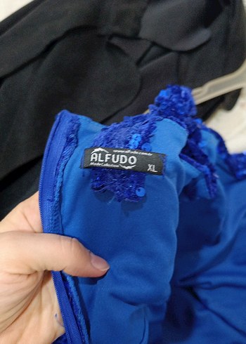 Mavi Uzun Drapeli Abiye Elbise - Görsel 4