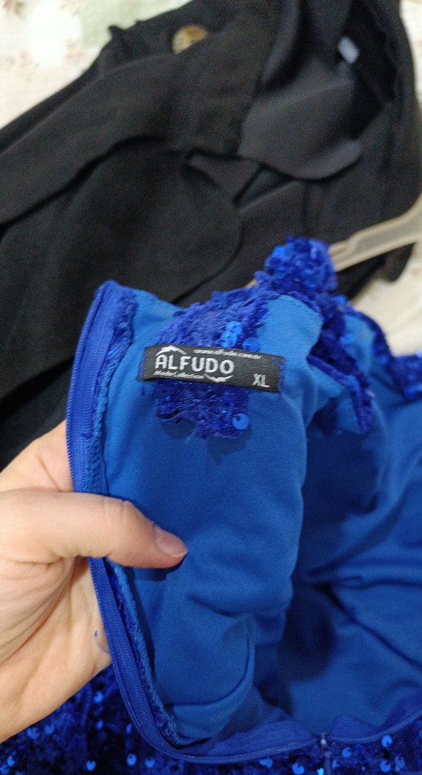 Mavi Uzun Drapeli Abiye Elbise - Görsel 4