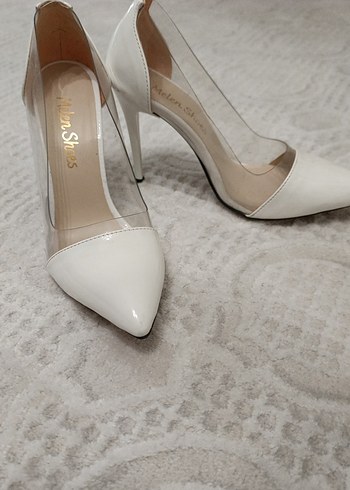 Beyaz Rugan Stiletto Kadın Abiye Ayakkabı - Görsel 2
