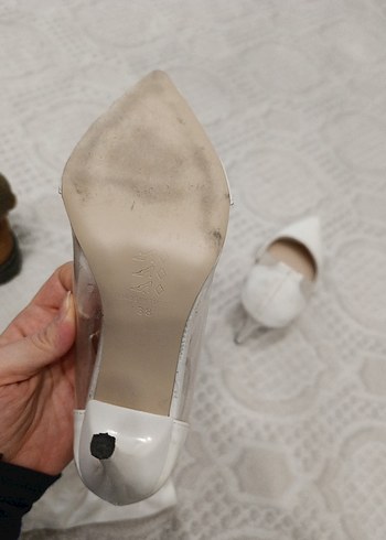 Beyaz Rugan Stiletto Kadın Abiye Ayakkabı - Görsel 3