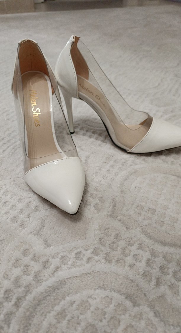 Beyaz Rugan Stiletto Kadın Abiye Ayakkabı - Görsel 2