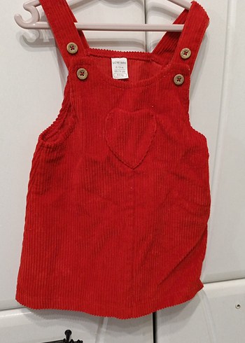 Kız Çocuk Kırmızı Süet Düğmeli Elbise - Görsel 2