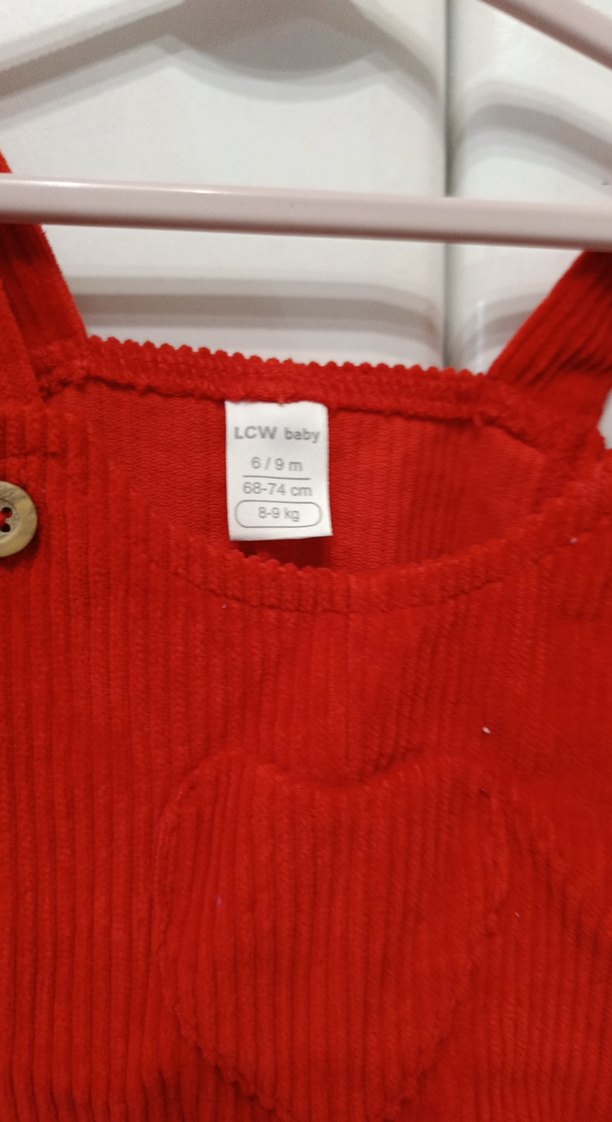 Kız Çocuk Kırmızı Süet Düğmeli Elbise - Görsel 3