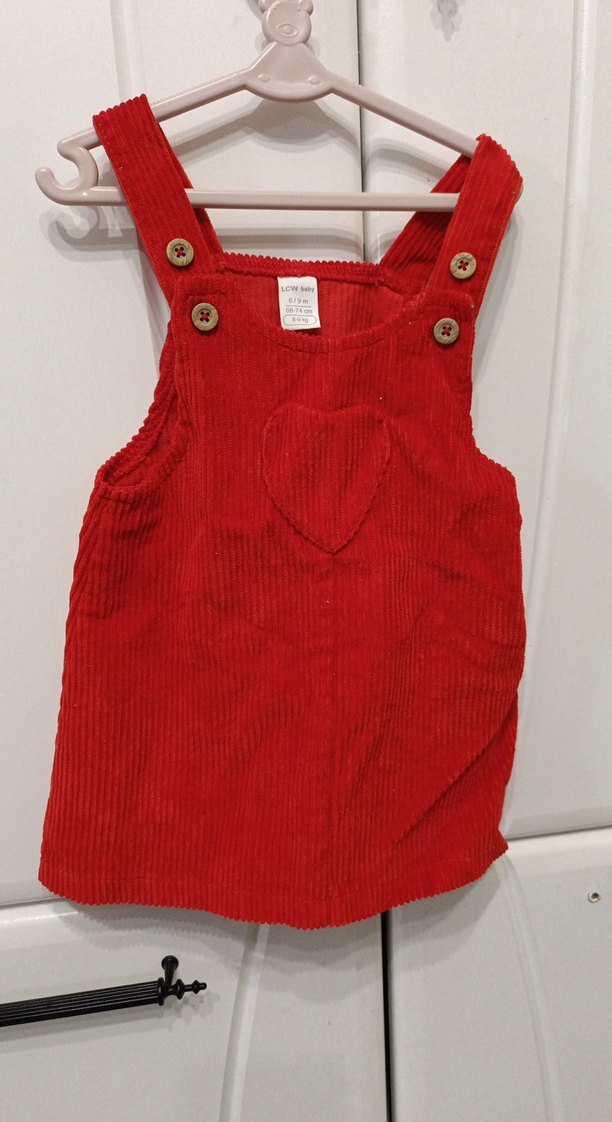 Kız Çocuk Kırmızı Süet Düğmeli Elbise - Görsel 2