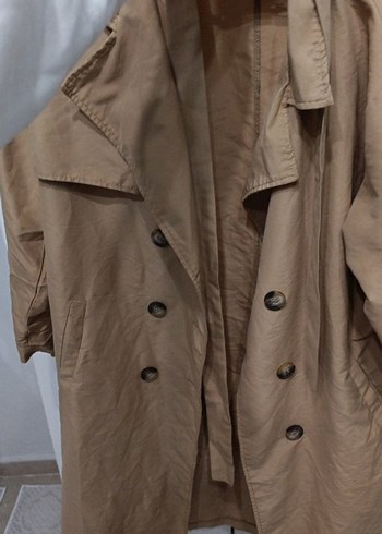 Bej Kadın Uzun Keten Trençkot - Görsel 3