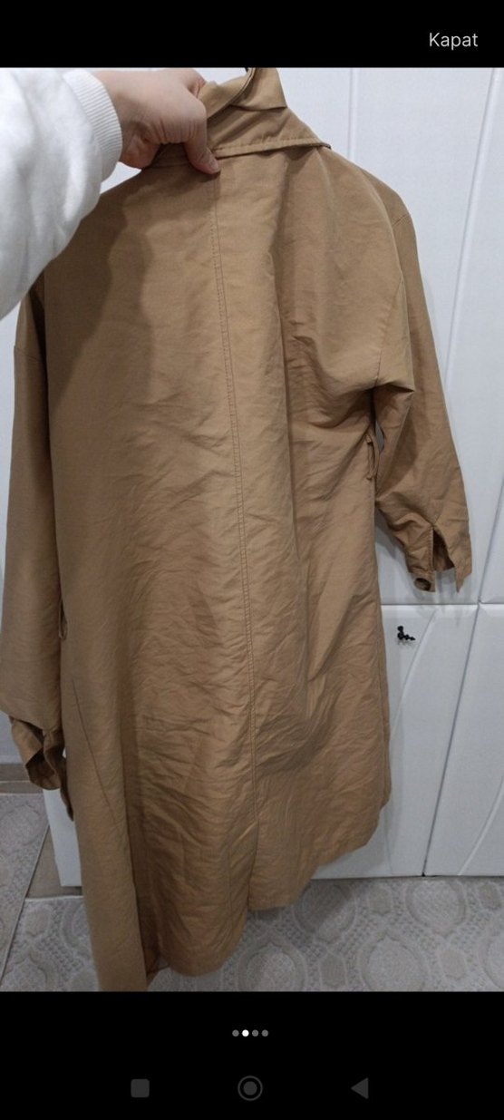 Bej Kadın Uzun Keten Trençkot - Görsel 2