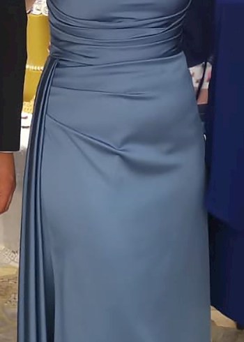 Mavi Askılı Uzun Abiye Elbise