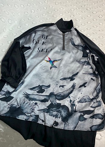 Gri Baskılı Yüksek Yakalı Hamile Gömleği - Görsel 2