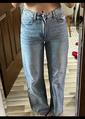 H&M Acik Mavi Yuksek Bel Denim Jean