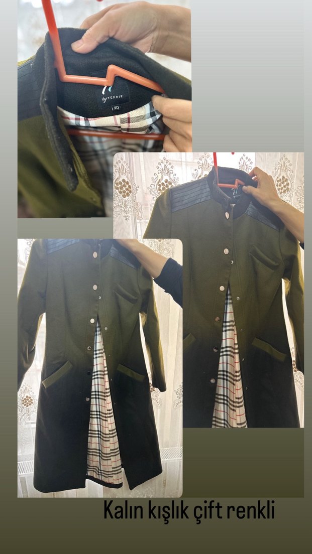 Düğmeli Koyu Haki Midi Kadın Kaban - Görsel 3