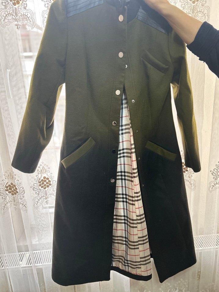 Düğmeli Koyu Haki Midi Kadın Kaban - Görsel 4