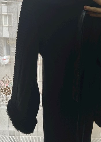 m Beden Kürk Detaylı Siyah Midi Kadın Hırka