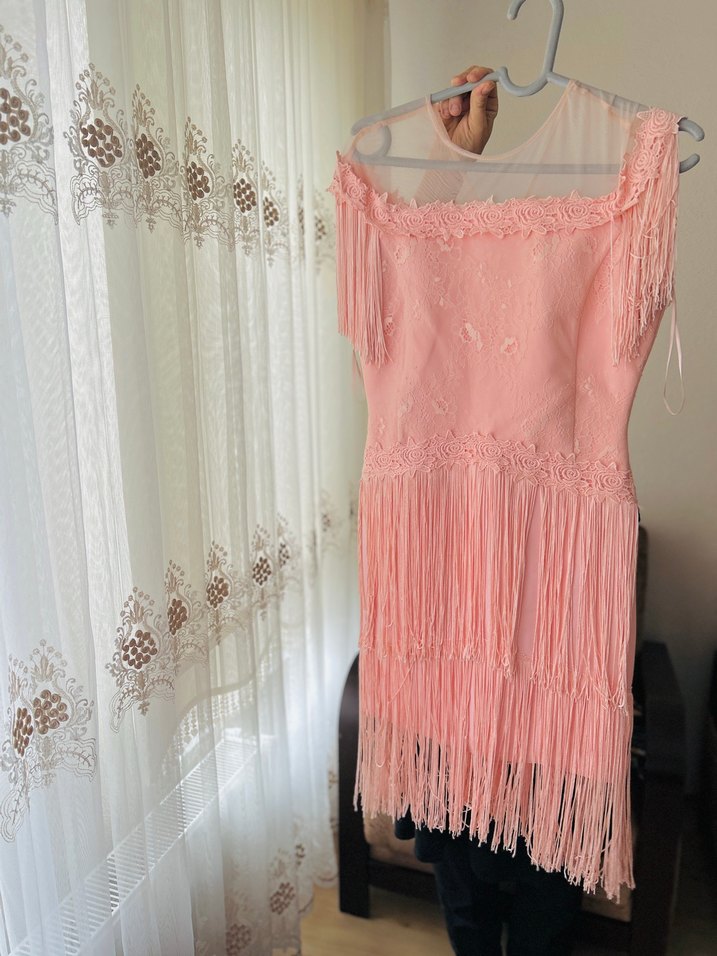 Dantel Detaylı Pembe Abiye Elbise - Görsel 4