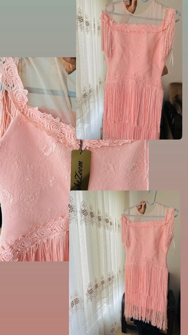 Dantel Detaylı Pembe Abiye Elbise - Görsel 2