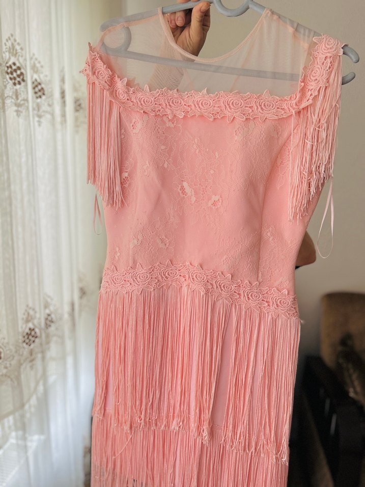 Dantel Detaylı Pembe Abiye Elbise - Görsel 3