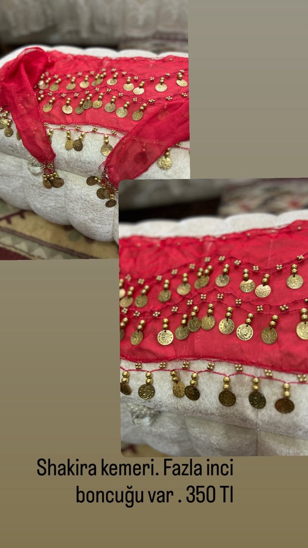 Boncuklu Parlak Kırmızı Bohem Kadın Şal - Görsel 2