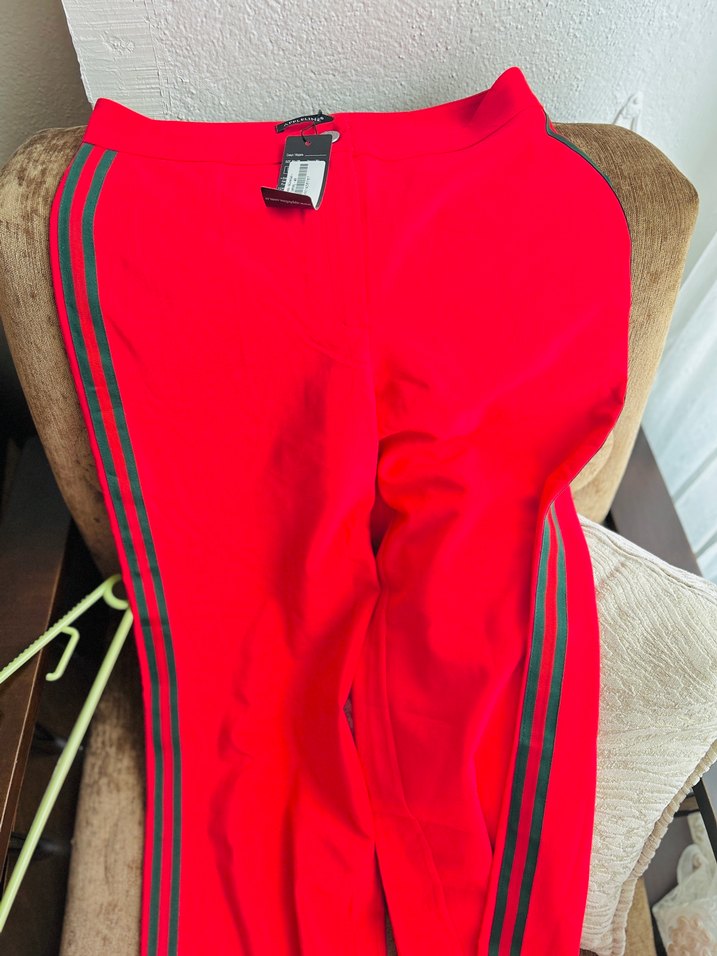 Kırmızı Fermuarlı Kadın Kumaş Pantolon - Görsel 3