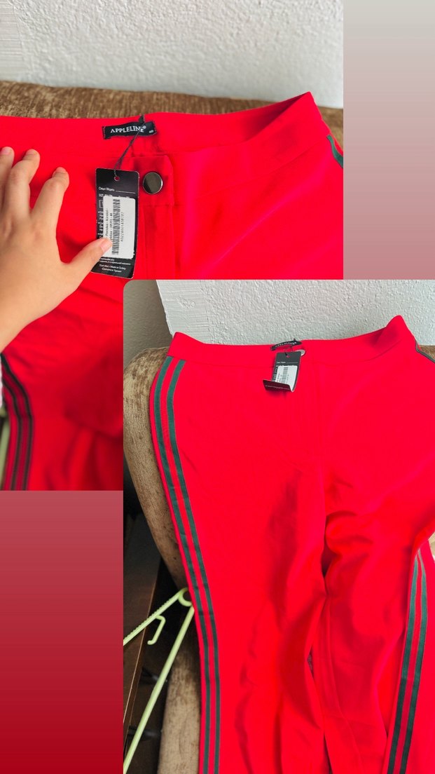 Kırmızı Fermuarlı Kadın Kumaş Pantolon - Görsel 2