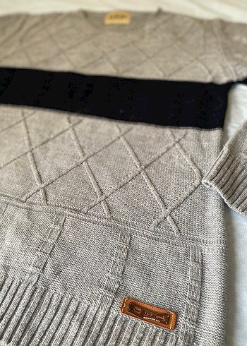 Gri Örgü  Triko Kazak - Görsel 3