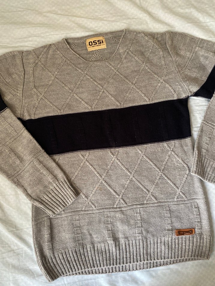 Gri Örgü  Triko Kazak - Görsel 4