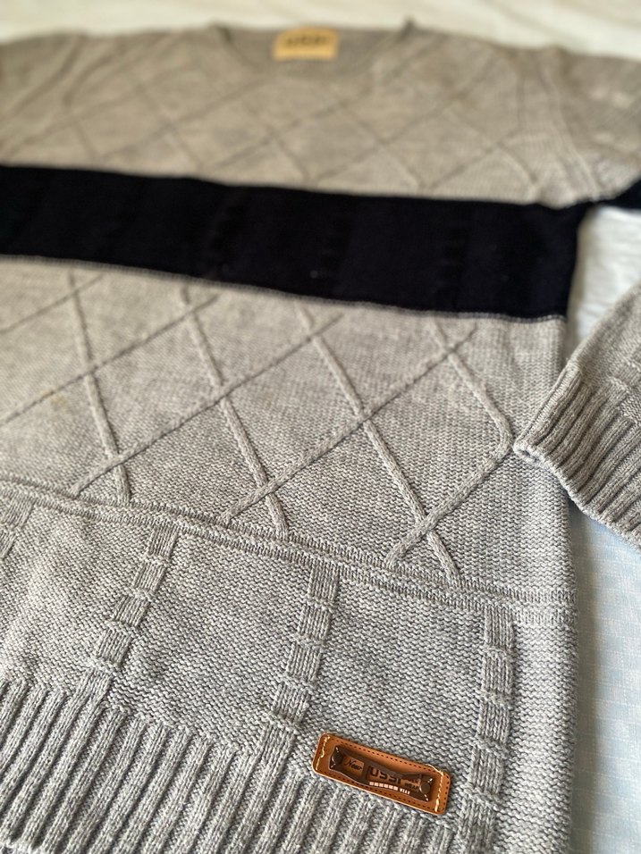 Gri Örgü  Triko Kazak - Görsel 3