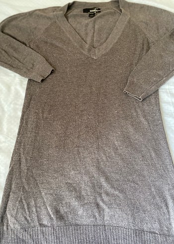 Gri V Yaka Uzun Kollu Triko Kadın Kazak Tunik - Görsel 3