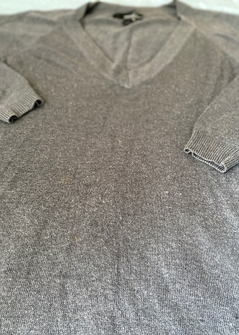 Gri V Yaka Uzun Kollu Triko Kadın Kazak Tunik - Görsel 4