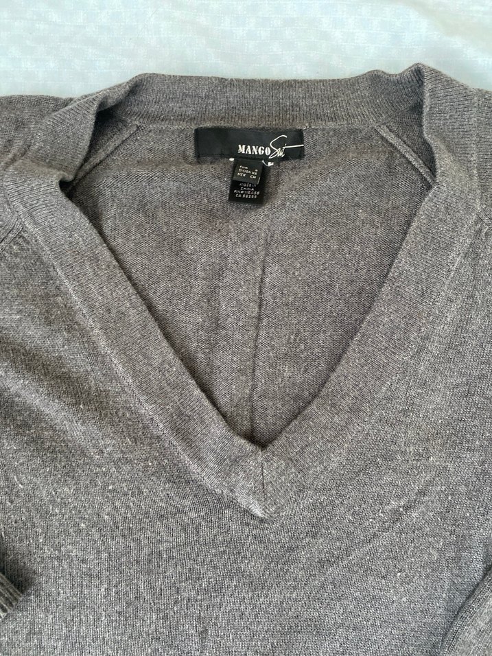 Gri V Yaka Uzun Kollu Triko Kadın Kazak Tunik - Görsel 5